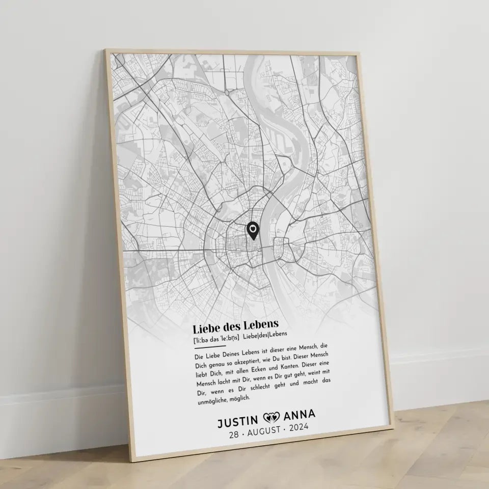 Personalisiertes Stadtkarten Poster für Paare Definition Liebe Des Lebens