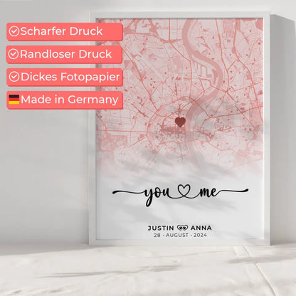 Personalisiert Stadkarten Poster Paare You & Me Roserot Wo Alles Begann