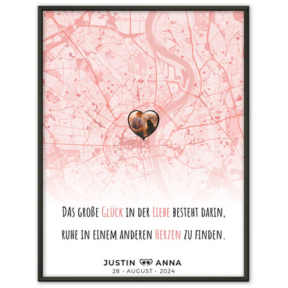 Personalisiertes Stadtkarten Poster für Paare Das Große Glück Roserot