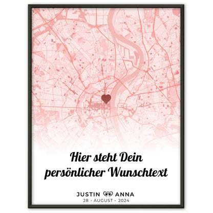 Personalisiert Stadtkarten Poster Paare Herz Altrosa Home Is Wherever I Am With You Roserot