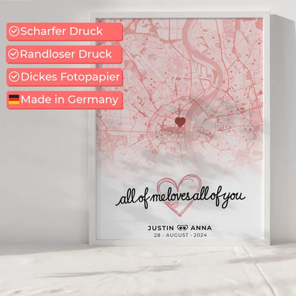 Personalisiertes Stadtkarten Poster für Paare All Of Me Loves All Of You