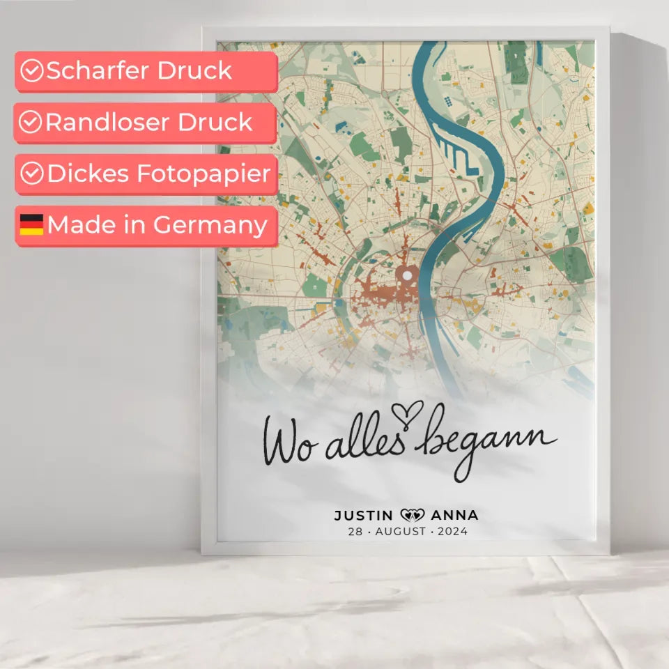 Personalisiert Stadtkarten Poster Paare Wo Alles Begann Retro Geschenk