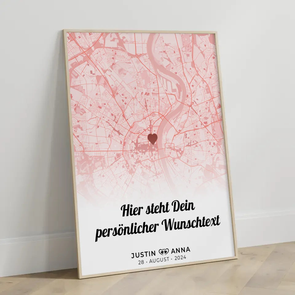 Personalisiertes Stadtkarten Poster für Paare mit Wunschtext Seni Seviyorum