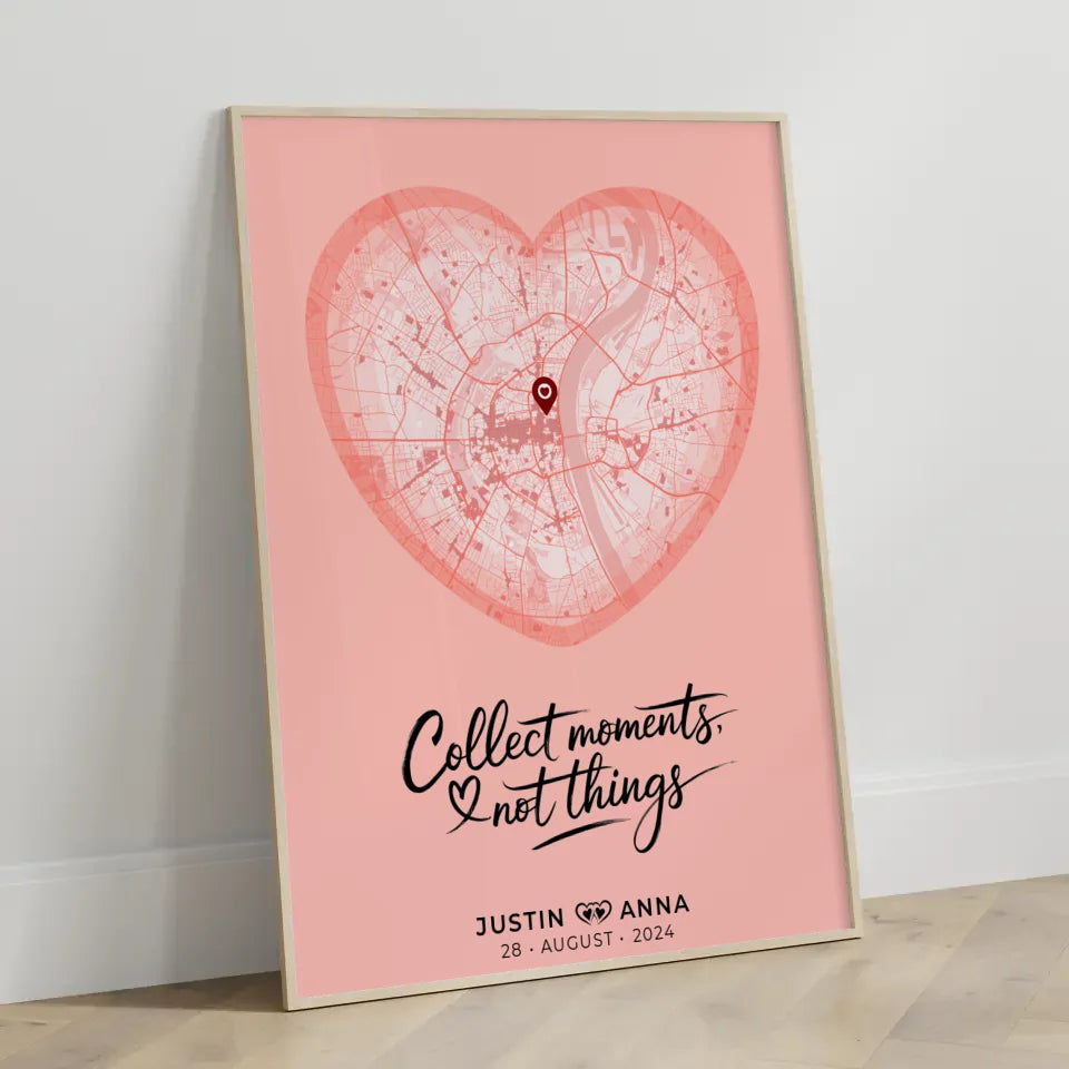 Personalisiert Stadtkarten Poster Paare Herz Altrosa Collect Moments Not Things Wo Alles Begann