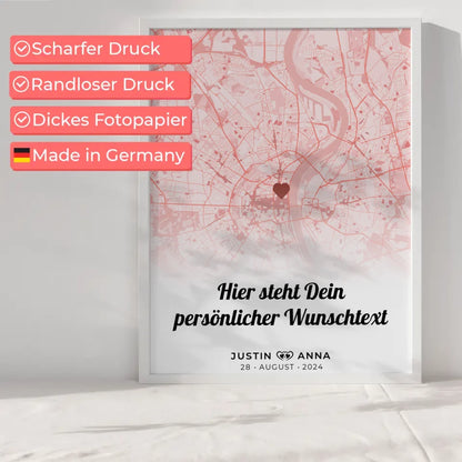 Personalisiertes Stadtkarten Poster für Paare mit Wunschtext Seni Seviyorum