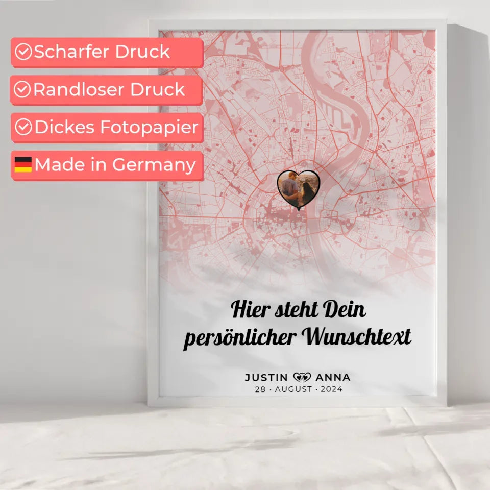 Personalisiertes Stadtkarten Poster für Paare mit Wunschtext In Deinen Armen