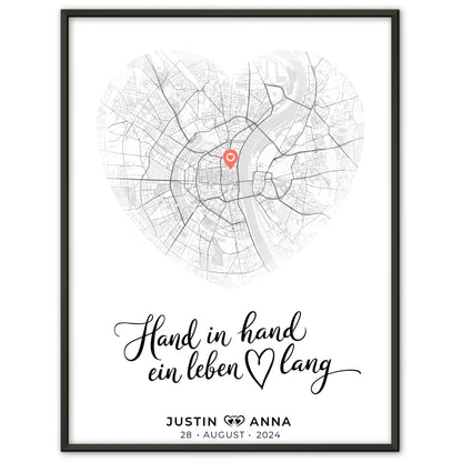 Personalisiert Stadtkarten Poster Paare Herz Hand In Hand Ein Leben Lang Wo Alles Begann