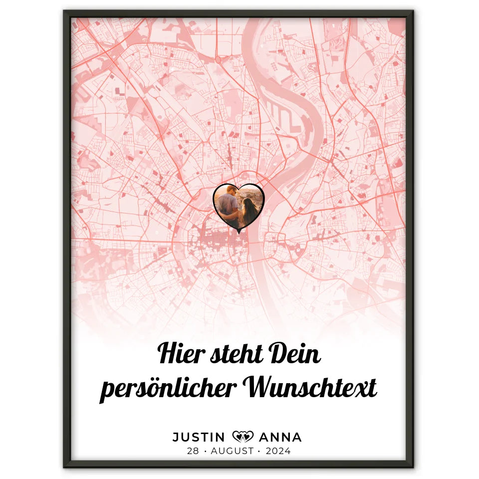 Personalisiert Stadtkarten Poster für Paare mit Wunschtext Seni Seviyorum