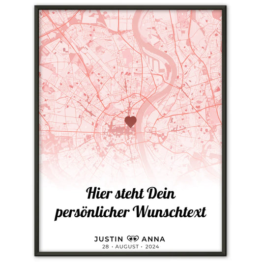 Personalisiert Stadtkarten Poster Paare Wunschtext Wo Alles Begann Roserot