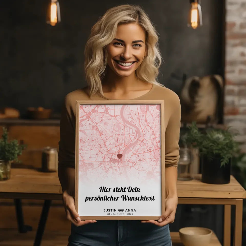 Personalisiert Stadtkarten Poster Paare Wunschtext Wo Alles Begann Roserot