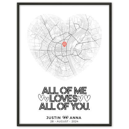 Personalisiertes Stadtkarten Poster Paare Herz All Of Me