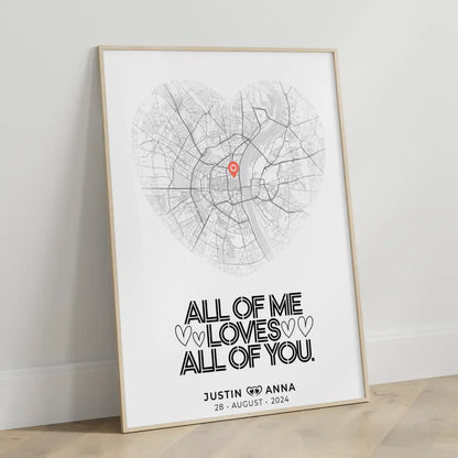 Personalisiertes Stadtkarten Poster Paare Herz All Of Me