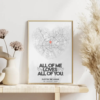 Personalisiertes Stadtkarten Poster Paare Herz All Of Me