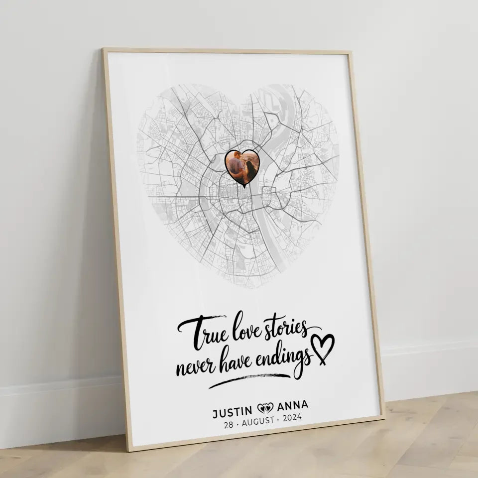 Personalisiert Stadtkarten Poster Paare Herz True Love Stories Wo Alles Begann