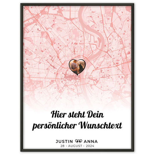 Personalisiert Stadtkarten Poster Paare Wunschtext True Love Stories Roserot