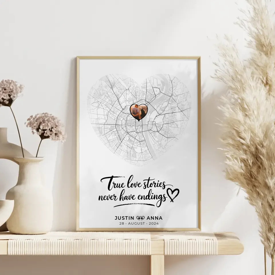 Personalisiert Stadtkarten Poster Paare Herz True Love Stories Wo Alles Begann