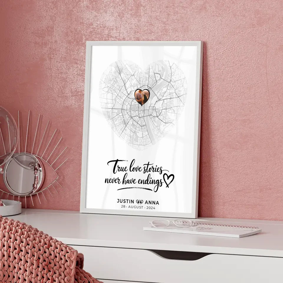 Personalisiert Stadtkarten Poster Paare Herz True Love Stories Wo Alles Begann