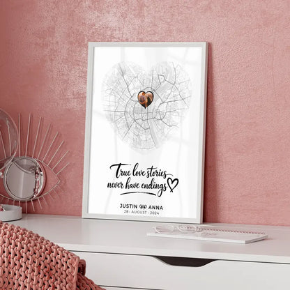 Personalisiert Stadtkarten Poster Paare Herz True Love Stories Wo Alles Begann