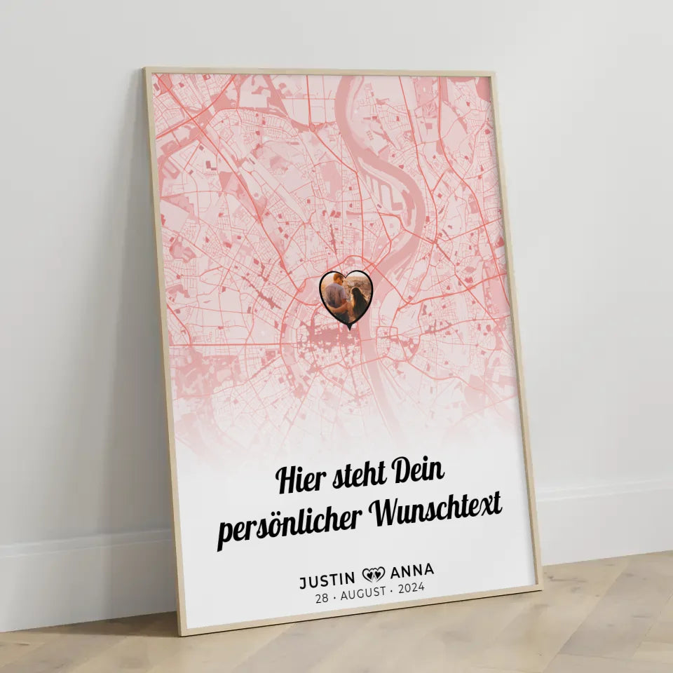 Personalisiert Stadtkarten Poster Paare Wunschtext True Love Stories Roserot