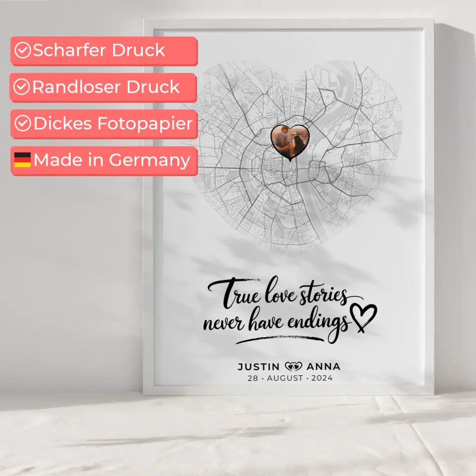 Personalisiert Stadtkarten Poster Paare Herz True Love Stories Wo Alles Begann