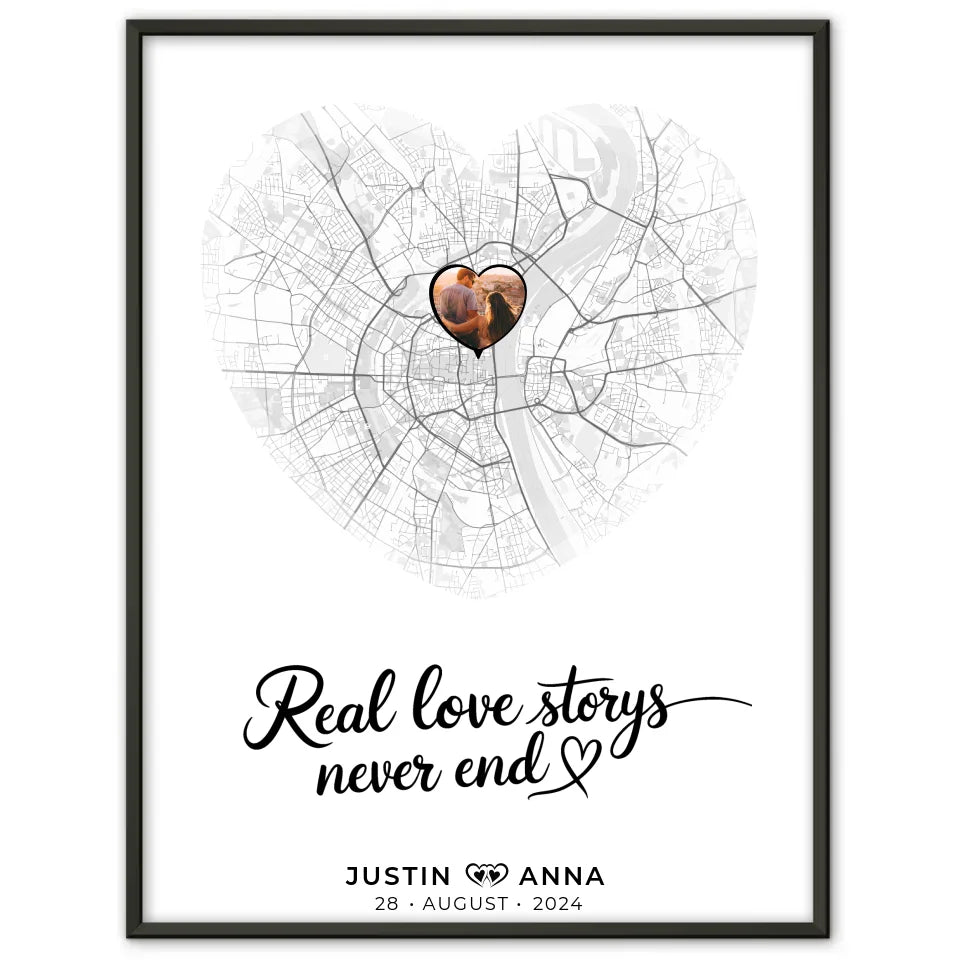 Personalisiert Stadtkarten Poster Paare Herz Real Love Storys Never End