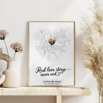 Personalisiert Stadtkarten Poster Paare Herz Real Love Storys Never End