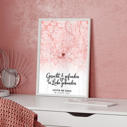 Personalisiert Stadtkarten Poster Paare Roserot Wo Alles Begann Liebe