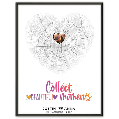 Personalisiertes Stadtkarten Poster für Paare Herz Collect Beautyful Moments