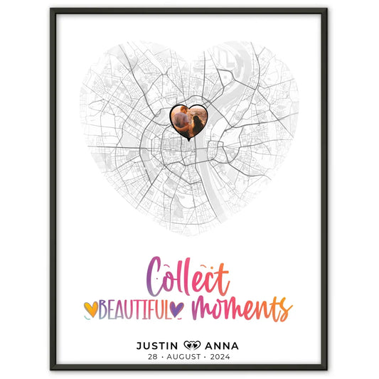 Personalisiertes Stadtkarten Poster für Paare Herz Collect Beautyful Moments