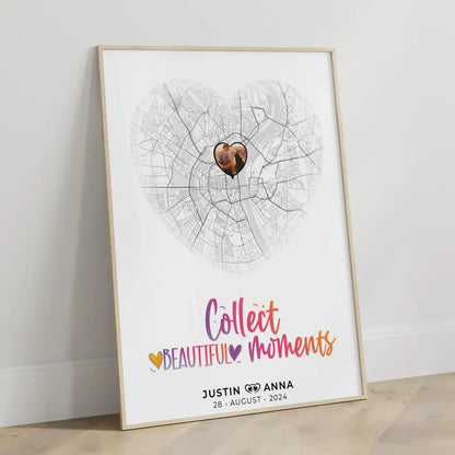 Personalisiertes Stadtkarten Poster für Paare Herz Collect Beautyful Moments