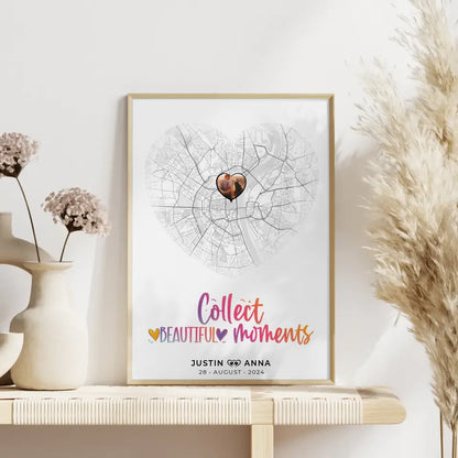 Personalisiertes Stadtkarten Poster für Paare Herz Collect Beautyful Moments