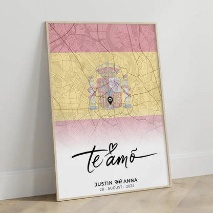 Personalisiertes Stadtkartenposter für Paare Urlaub Spanien Te Amo