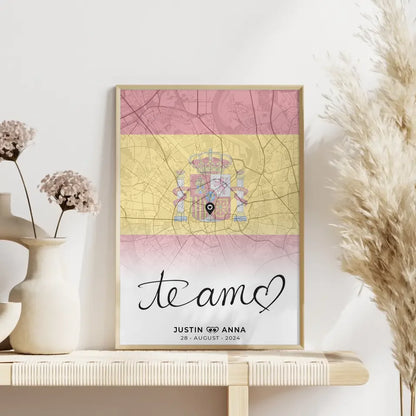 Personalisiertes Stadtkartenposter für Paare Urlaub Te Amo