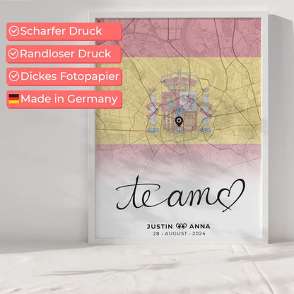 Personalisiertes Stadtkartenposter für Paare Urlaub Te Amo