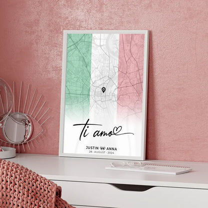 Personalisiertes Stadtkartenposter für Paare Urlaub Italien Ti Amo