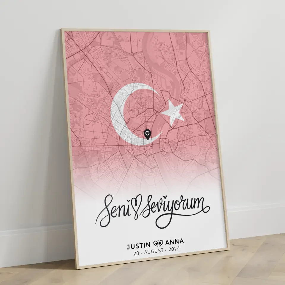 Stadtkarte Paar Poster Urlaub Türkei Seni Seviyorum