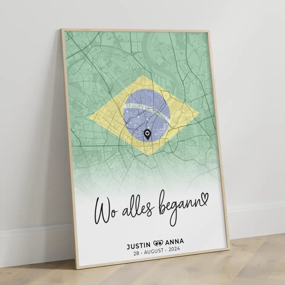 Personalisiertes Stadtkartenposter Paare Urlaub Brasilien Wo Alles Begann