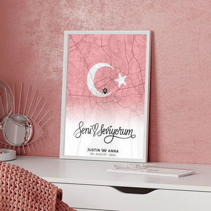 Stadtkarte Paar Poster Urlaub Türkei Seni Seviyorum