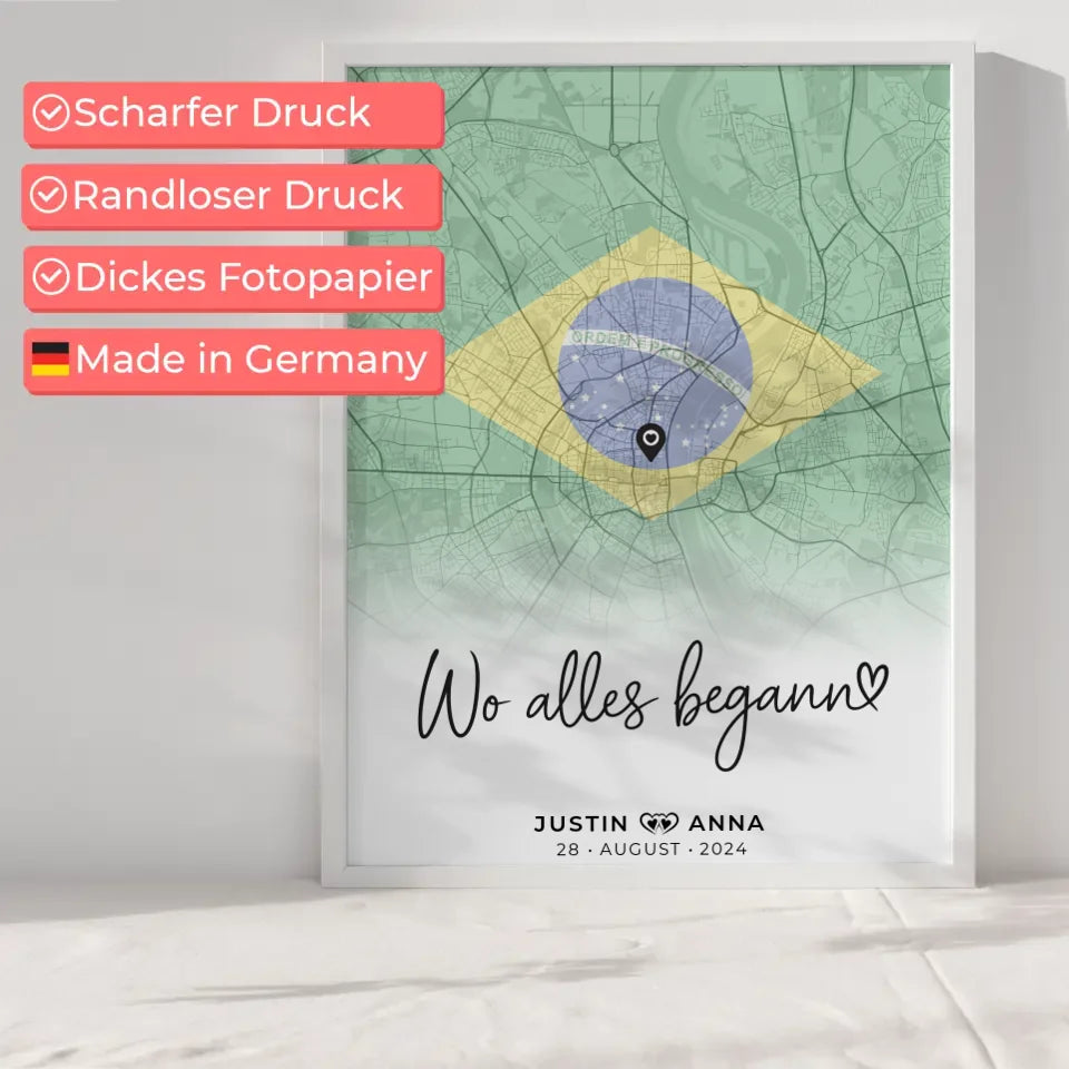 Personalisiertes Stadtkartenposter Paare Urlaub Brasilien Wo Alles Begann