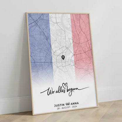 Personalisiertes Stadtkartenposter für Paare Urlaub Frankreich Wo Alles Begann