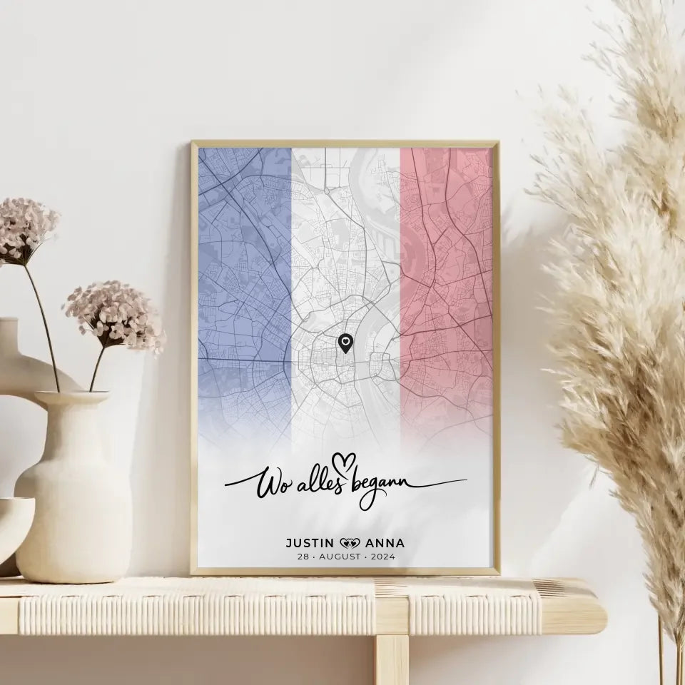 Personalisiertes Stadtkartenposter für Paare Urlaub Frankreich Wo Alles Begann