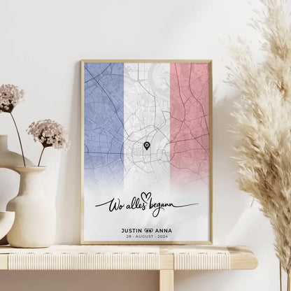 Personalisiertes Stadtkartenposter für Paare Urlaub Frankreich Wo Alles Begann
