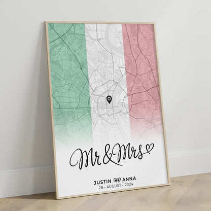 Personalisiertes Stadtkartenposter Paare Urlaub Italien Mr & Mrs Foto Map Marker