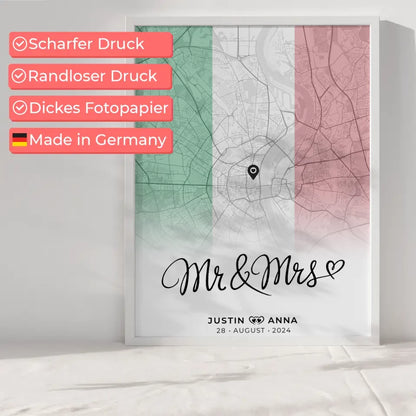 Personalisiertes Stadtkartenposter Paare Urlaub Italien Mr & Mrs Foto Map Marker