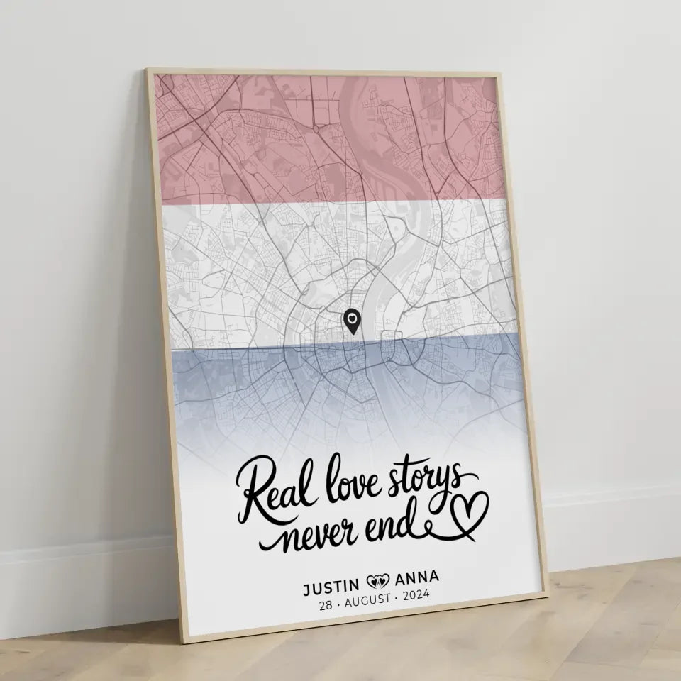 Personalisiertes Stadtkartenposter für Paare Urlaub Niederlande Real Love Storys Never End