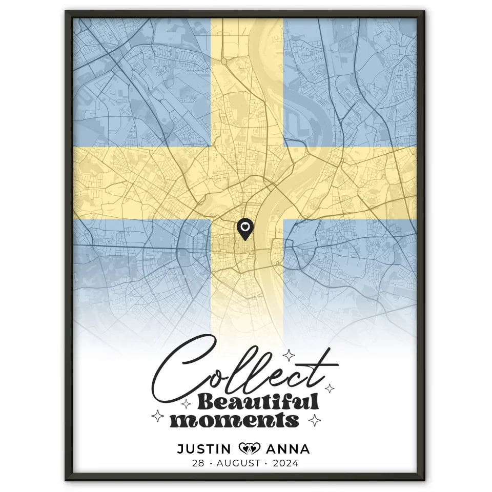 Personalisiertes Stadtkartenposter für Paare aus Schweden Urlaub Erinnerungen