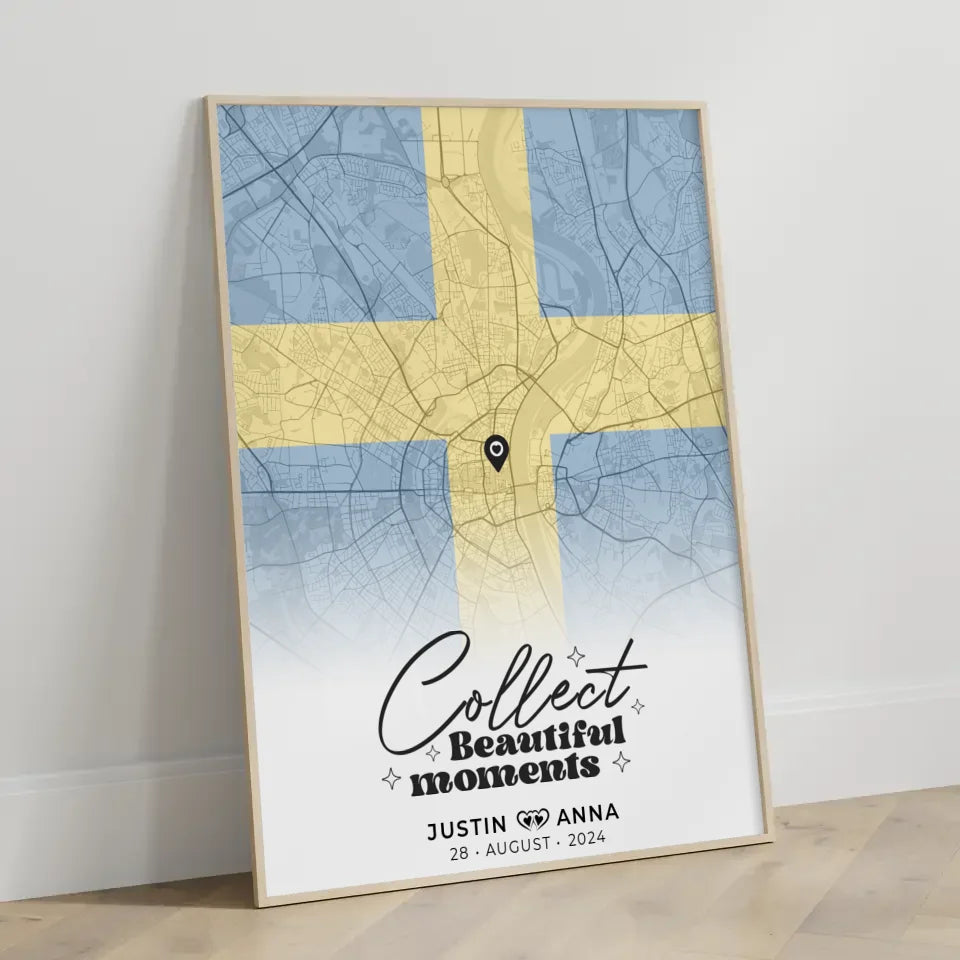 Personalisiertes Stadtkartenposter für Paare aus Schweden Urlaub Erinnerungen