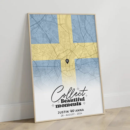 Personalisiertes Stadtkartenposter für Paare aus Schweden Urlaub Erinnerungen