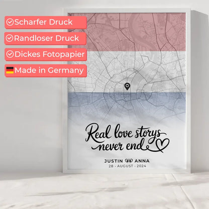 Personalisiertes Stadtkartenposter für Paare Urlaub Niederlande Real Love Storys Never End