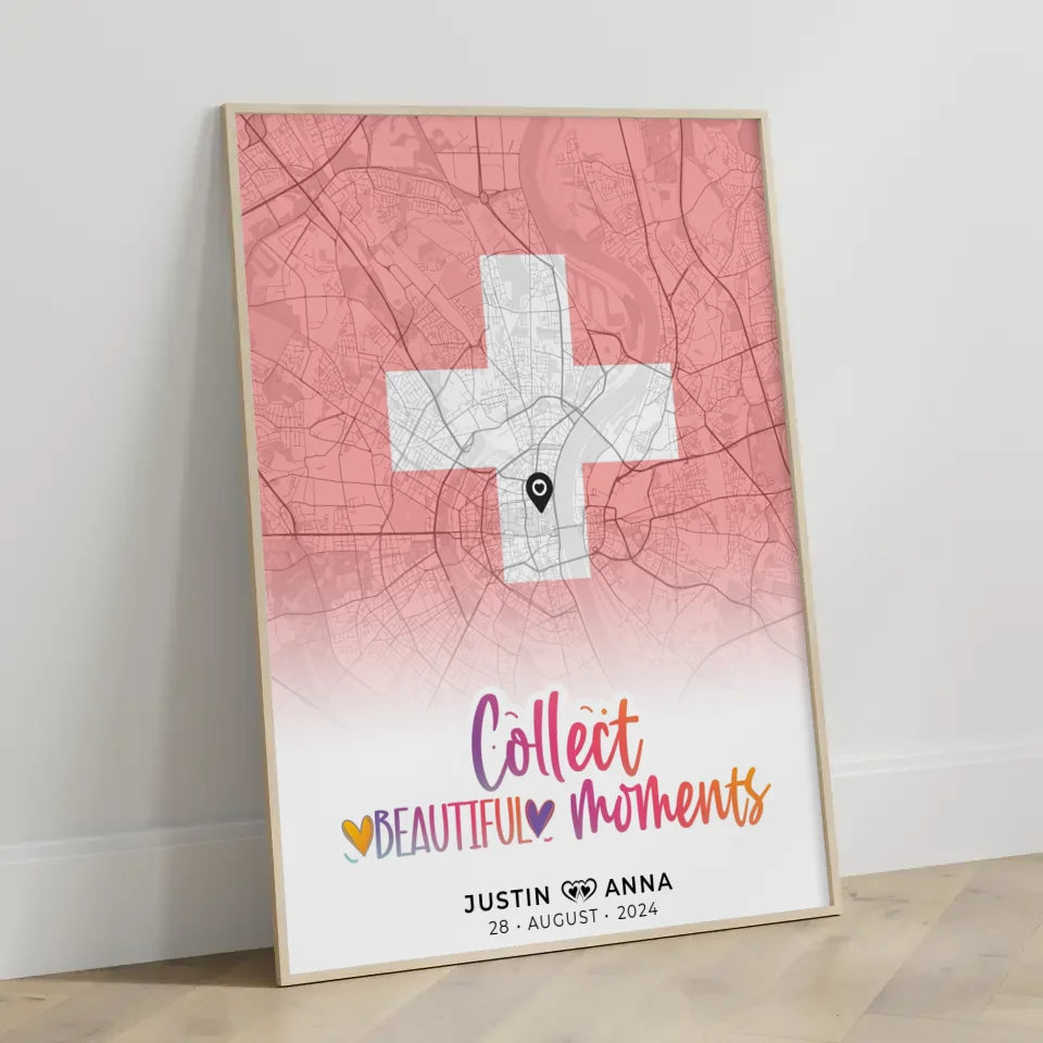 Stadtkartenposter für Paare aus der Schweiz Erinnerungen